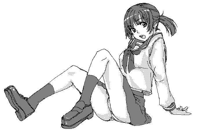 tama (pixiv6847), bad id, bad pixiv id, greyscale, monochrome, panties, pantyshot, ponytail, school uniform, serafuku, solo, underwear