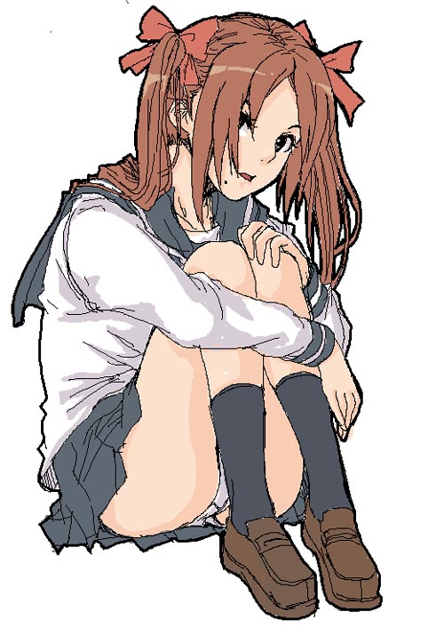 tama (pixiv6847), bad id, bad pixiv id, panties, pantyshot, school uniform, serafuku, solo, twintails, underwear