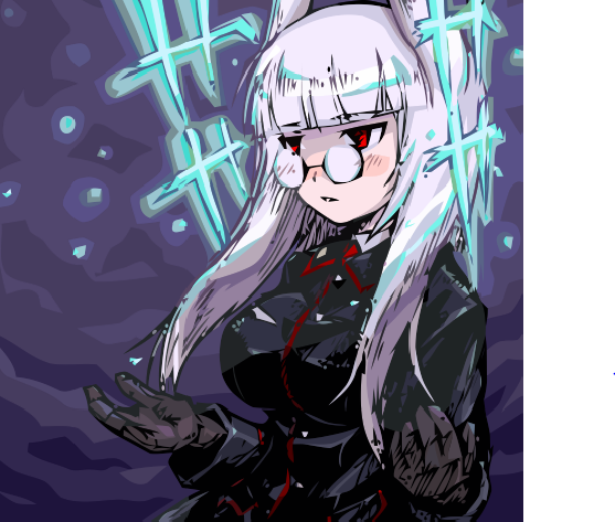 heidimarie w. schnaufer, strike witches, world witches series, uniform, derivative work, vector trace, 00s, 1girl, animal ears, antennae, breasts, female focus, gloves, head wings, hirschgeweih antennas, large breasts, red eyes, solo, white hair, wings