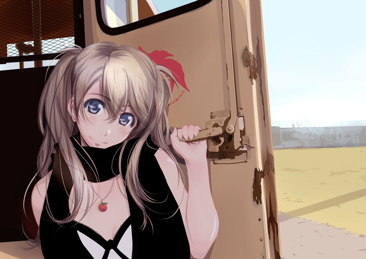 tsuka (blind side), souryuu asuka langley, neon genesis evangelion, blue eyes, brown hair, dress, long hair, scarf, smile, solo