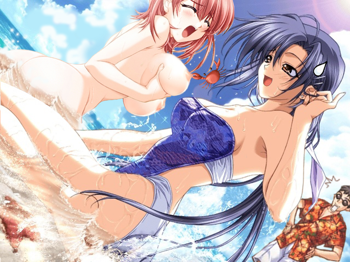 hasegawa akemi, kinoshita takako, pia carrot (series), pia carrot e youkoso!!, 1990s (style), breasts, large breasts, nude, seashore