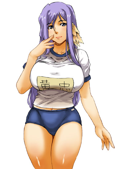 nagi raiun, kouchuu (koihime musou), koihime musou, 00s, 1girl, breasts, buruma, curvy, female focus, gym uniform, hip focus, huge breasts, long hair, purple hair, solo, wide hips