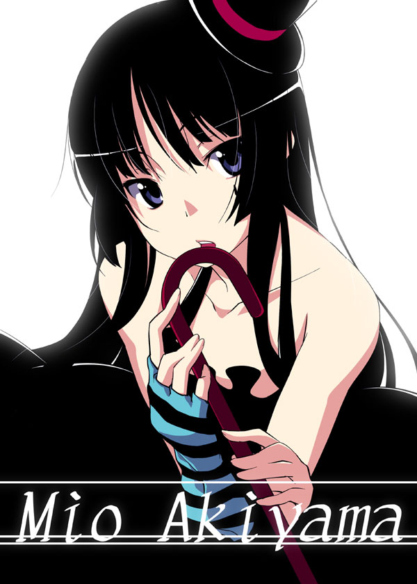 nagami yuu, akiyama mio, don't say "lazy", k-on!, 00s, 1girl, black hair, blue eyes, blunt bangs, cane, female focus, hat, hime cut, mini hat, mini top hat, solo, top hat