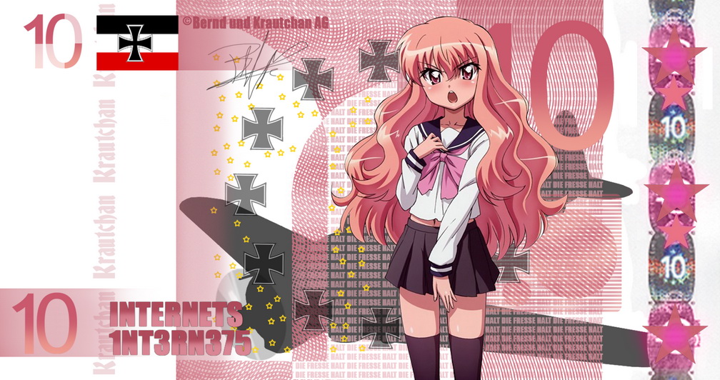euro, louise francoise le blanc de la valliere, krautchan, zero no tsukaima, artist request, 00s, aircraft, airplane, bernd, internets, money