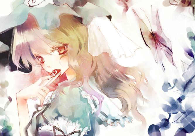 prino hawell, saigyouji yuyuko, touhou, bad id, bad pixiv id, 1girl, bug, butterfly, female focus, hand fan, solo, upper body