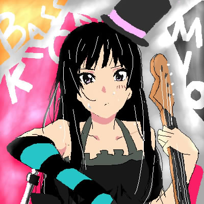 benii, akiyama mio, don't say "lazy", k-on!, bad id, bad pixiv id, lowres, 00s, 1girl, black hair, blunt bangs, female focus, hat, hime cut, long hair, mini hat, mini top hat, oekaki, solo, top hat
