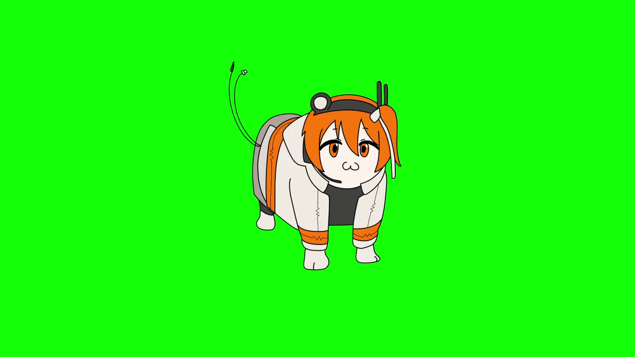 adachi rei, a.i. voice, utau, animated, sound, tagme, video, :3, alternate form, chibi, green background, greenscreen, meme, orange hair, spinning, spinning cat (meme), tail