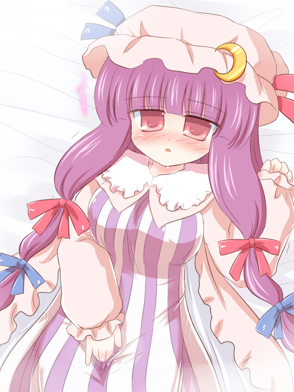 ry (yagoyago), patchouli knowledge, touhou, tagme, 1girl, blush, breasts, female focus, female masturbation, lying, masturbation, solo