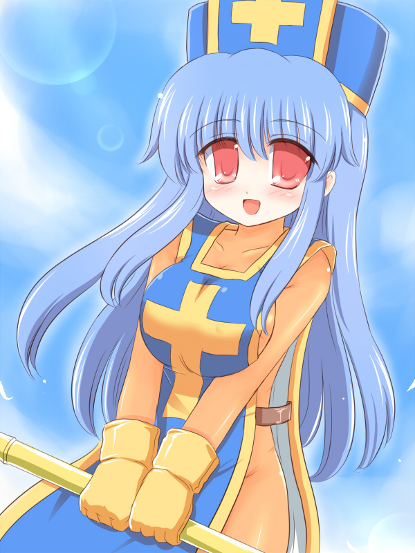 ry (yagoyago), priest (dq3), dragon quest, dragon quest iii, square enix, tagme, 1girl, blue hair, female focus, smile, solo