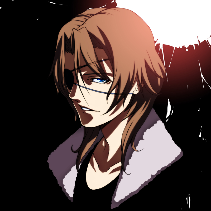 tasaka shinnosuke, lockon stratos, neil dylandy, gundam, gundam 00, 00s, blue eyes, brown hair, collar, eyepatch, male focus, solo