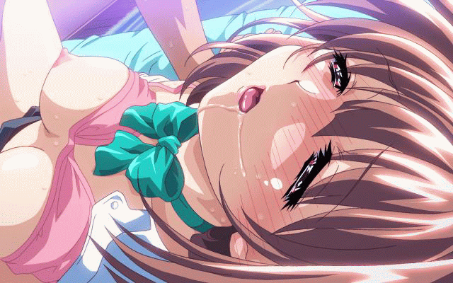 taki minashika, kawai rie, lovers (game), interior, animated, animated gif, 1girl, blush, bouncing breasts, bow, bowtie, bra, bra lift, breasts, breasts out, brown hair, clothes lift, female focus, implied sex, indoors, lingerie, nipples, saliva, sex, shy, solo focus, tears, underwear