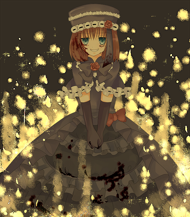 momoko nitsuite, shurin, eva beatrice, umineko no naku koro ni, bad id, bad pixiv id, 00s, 1girl, brown hair, dress, female focus, green eyes, hat, ribbon, smile, solo