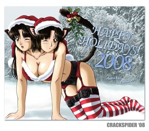 crackspider, amiko emiko, lowres, tagme, breasts, christmas, cleavage, thighhighs
