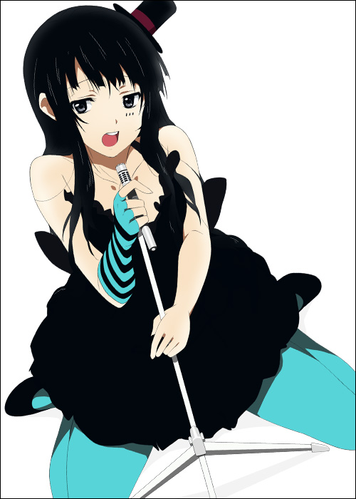 mizuki makoto, akiyama mio, don't say "lazy", k-on!, 00s, 1girl, blue pantyhose, blunt bangs, female focus, hat, hime cut, mini hat, mini top hat, pantyhose, solo, top hat