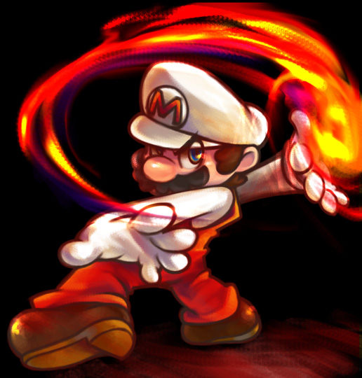 naco24, fire mario, mario, mario (series), nintendo, super mario bros. 1, bad id, bad pixiv id, 1boy, alternate costume, blue eyes, brown hair, facial hair, fire, gloves, hat, male focus, mustache, solo