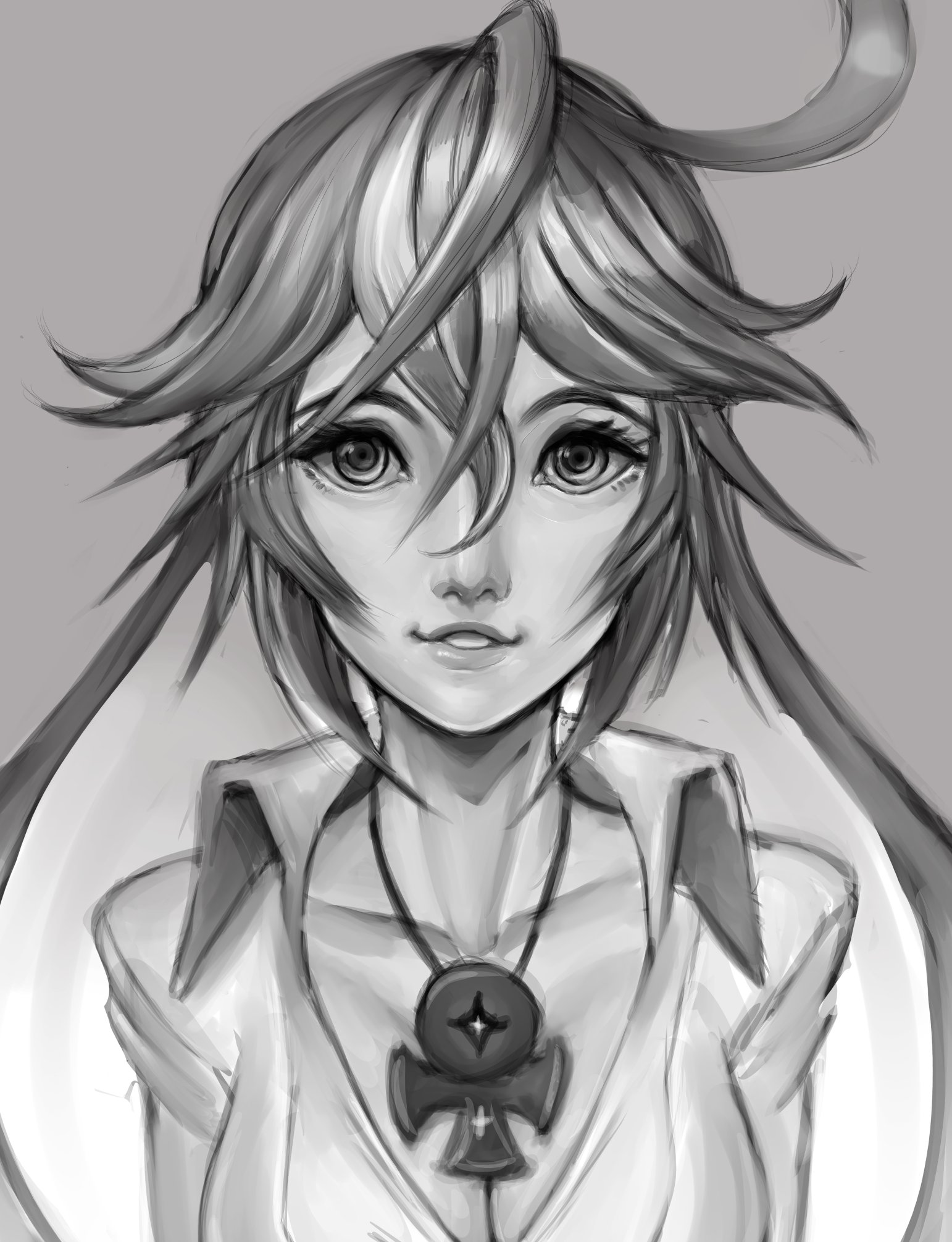 teevo, jack-o' valentine, guilty gear, highres, ankh, breasts, cleavage, looking at viewer, medallion, sketch