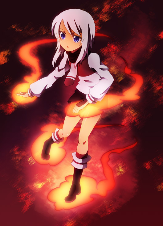 koucha, yoshitomo (koucha), original, bad id, bad pixiv id, blue eyes, scarf, shorts, solo, white hair