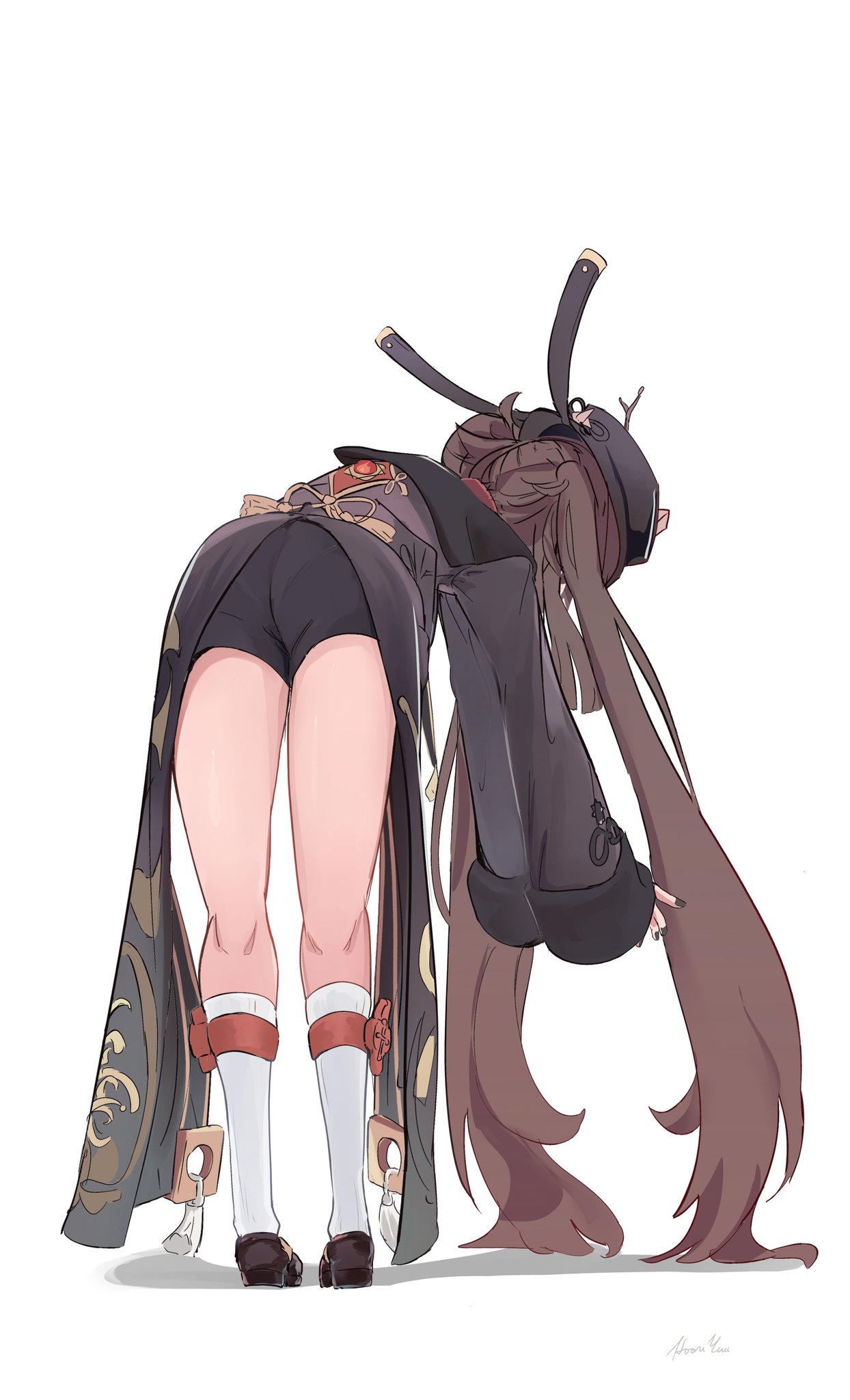 hooriyuu, hu tao (genshin impact), genshin impact, highres, tagme, ass, ass focus, bent over, brown hair, pantylines
