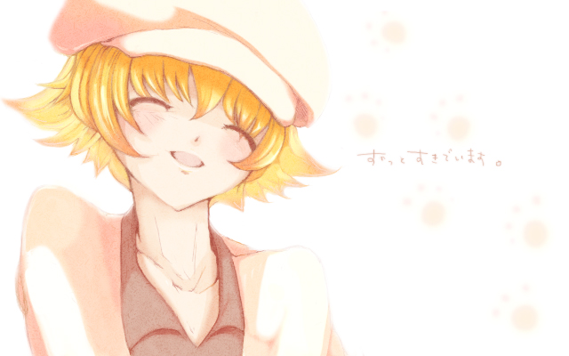 ki (noctiluca), shima katsuki, clannad, clannad after story, bad id, bad pixiv id, 00s, 1boy, blonde hair, closed eyes, hat, male focus, short hair, solo, upper body, white background