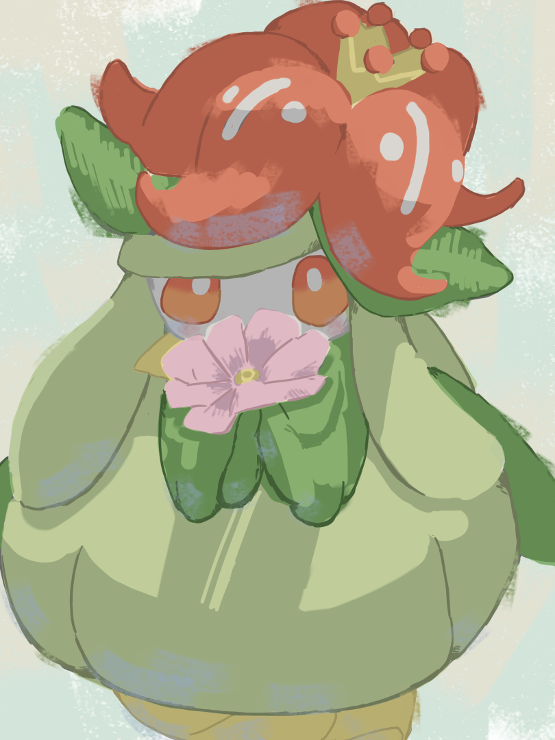 lilligant, nintendo, pokemon, pokemon bw, crown, flower, gen 5 pokemon, looking at viewer, mame (pixiv 116303816), monster girl, orange eyes, plant girl, pokemon (creature), red flower, simple background, white flower