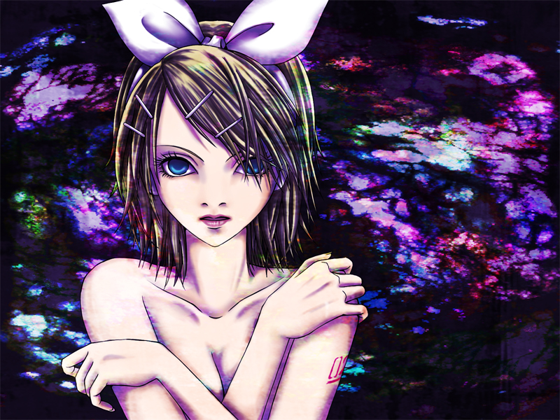 achikoako, kagamine rin, vocaloid, bad id, bad pixiv id, tagme, hair ornament, hairclip, nude, solo