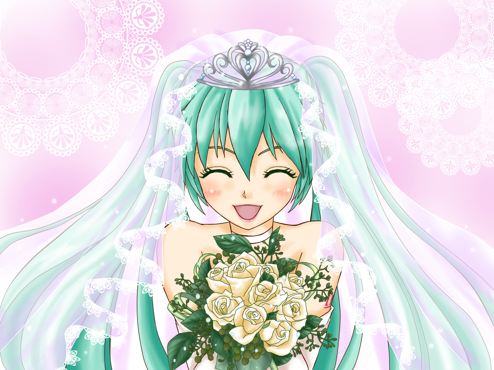 achikoako, hatsune miku, vocaloid, bad id, bad pixiv id, highres, bridal veil, bride, dress, solo, veil, wedding, wedding dress