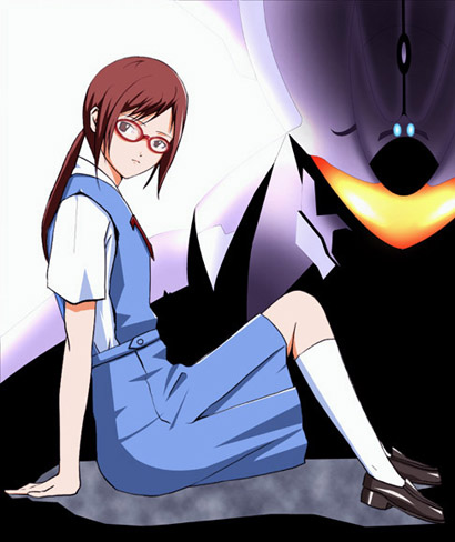 haruo, eva 06, makinami mari illustrious, evangelion: 2.0 you can (not) advance, neon genesis evangelion, rebuild of evangelion, lowres, 00s, brown hair, glasses, legs, ponytail, school uniform, skirt, socks