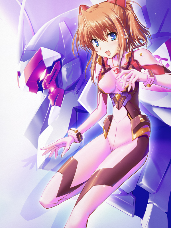 taro (gaki), taro (pixiv534231), eva 02, souryuu asuka langley, neon genesis evangelion, neon genesis evangelion anima, pilot suit, bad id, bad pixiv id, blue eyes, hair ornament, hairclip, mecha, mecha pilot suit, orange hair, plugsuit (evangelion), robot, short hair, skin tight, smile