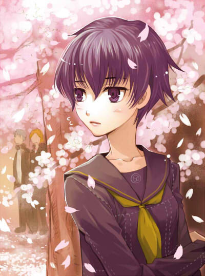 mari (mari^3), hanamura yousuke, narukami yu, shirogane naoto, atlus, persona, persona 4, 1girl, 2boys, blue eyes, blue hair, blush, multiple boys, nature, outdoors, plant, school uniform, short hair