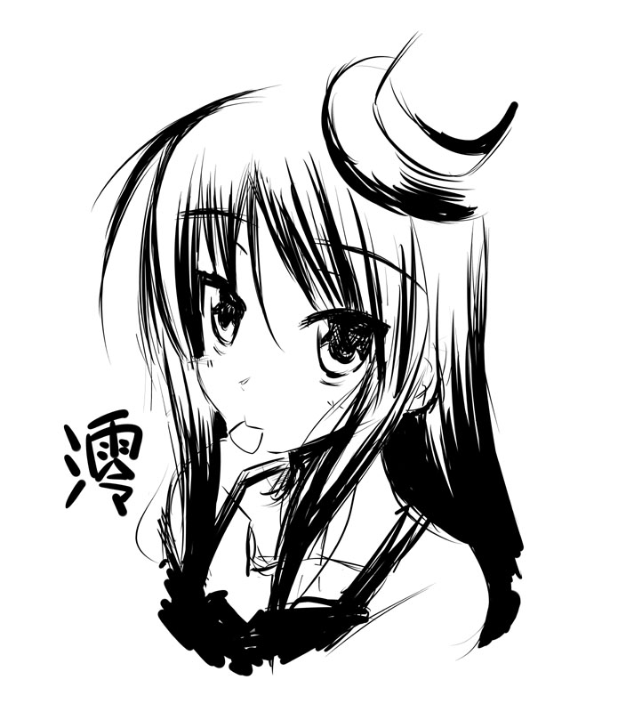mister (black and white), akiyama mio, don't say "lazy", k-on!, bad id, bad pixiv id, 00s, 1girl, facepaint, female focus, greyscale, hat, mini hat, mini top hat, monochrome, mouth hold, plectrum, solo, top hat
