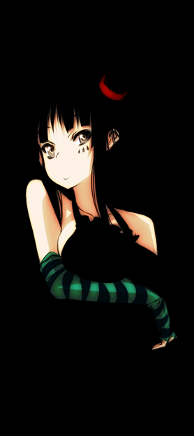 nekomamire, akiyama mio, don't say "lazy", k-on!, striped, 00s, 1girl, black hair, blunt bangs, dark, facepaint, female focus, fingerless gloves, gloves, gothic lolita, hat, hime cut, lolita fashion, mini hat, mini top hat, solo, top hat