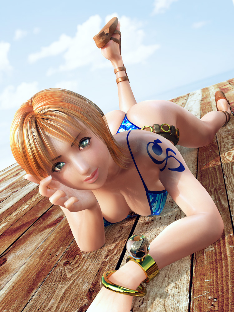 incise soul, m-rs, nami (one piece), nami (one piece) (skypiea), one piece, 1girl, 3d, adapted costume, bangle, belt, bikini, bracelet, breasts, cleavage, cloud, day, female focus, green eyes, jewelry, large breasts, log pose, miniskirt, navel, orange hair, panties, ship, short hair, skirt, skypiea, solo, swimsuit, tattoo, thong, thong bikini, underwear, watercraft