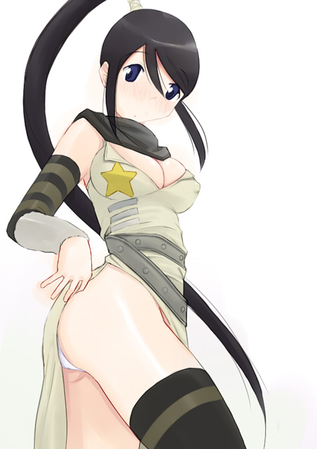 katatsuka kouji, nakatsukasa tsubaki, soul eater, 00s, 1girl, breasts, cleavage, female focus, panties, ponytail, solo, thighhighs, underwear