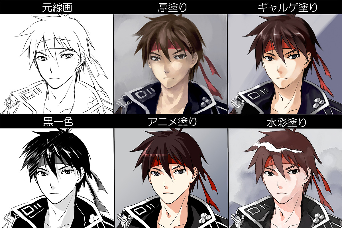 yoeah, orphen, majutsushi orphen, bad id, bad pixiv id, translation request, 1boy, black hair, headband, male focus, partially colored, solo