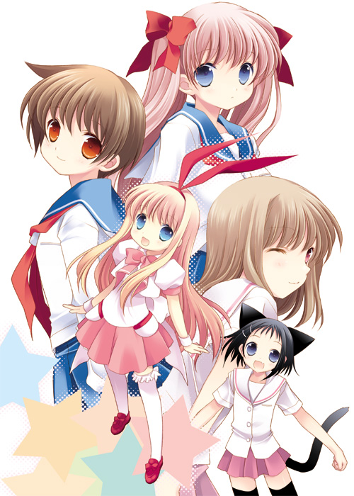 tokumi yuiko, amae koromo, fukuji mihoko, haramura nodoka, ikeda kana, miyanaga saki, saki (manga), bad id, bad pixiv id, 00s, 5girls, animal ears, cat ears, multiple girls, one eye closed, school uniform, serafuku, thighhighs, wink