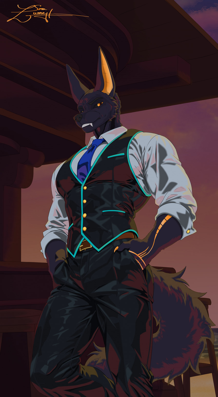 anubis (mythology), egyptian mythology, god of war, highres, animal ears, deity of war, jackal, jackal ears, jackal tail, mafia, yellow eyes