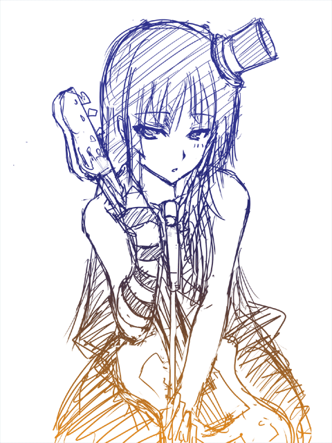 shima-shuu, akiyama mio, don't say "lazy", k-on!, 00s, 1girl, blunt bangs, female focus, hat, hime cut, mini hat, mini top hat, monochrome, sketch, solo, top hat
