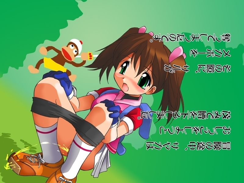pipo monkey, sayaka (saru getchu), saru getchu, brown footwear, white headwear, artist request, translation request, 1girl, animal, backpack, bag, bike shorts, blue gloves, blush, breasts, brown hair, bush, clothes pull, dutch angle, embarrassed, gloves, green eyes, hair ribbon, hat, holding, jacket, monkey, open mouth, peeing, pink shirt, pussy, pussy peek, randoseru, ribbon, shirt, shoes, short hair, short sleeves, short twintails, shorts, shorts pull, skirt, small breasts, sneakers, socks, squatting, staff, surprised, turtleneck, twintails, uncensored, white skirt, white socks
