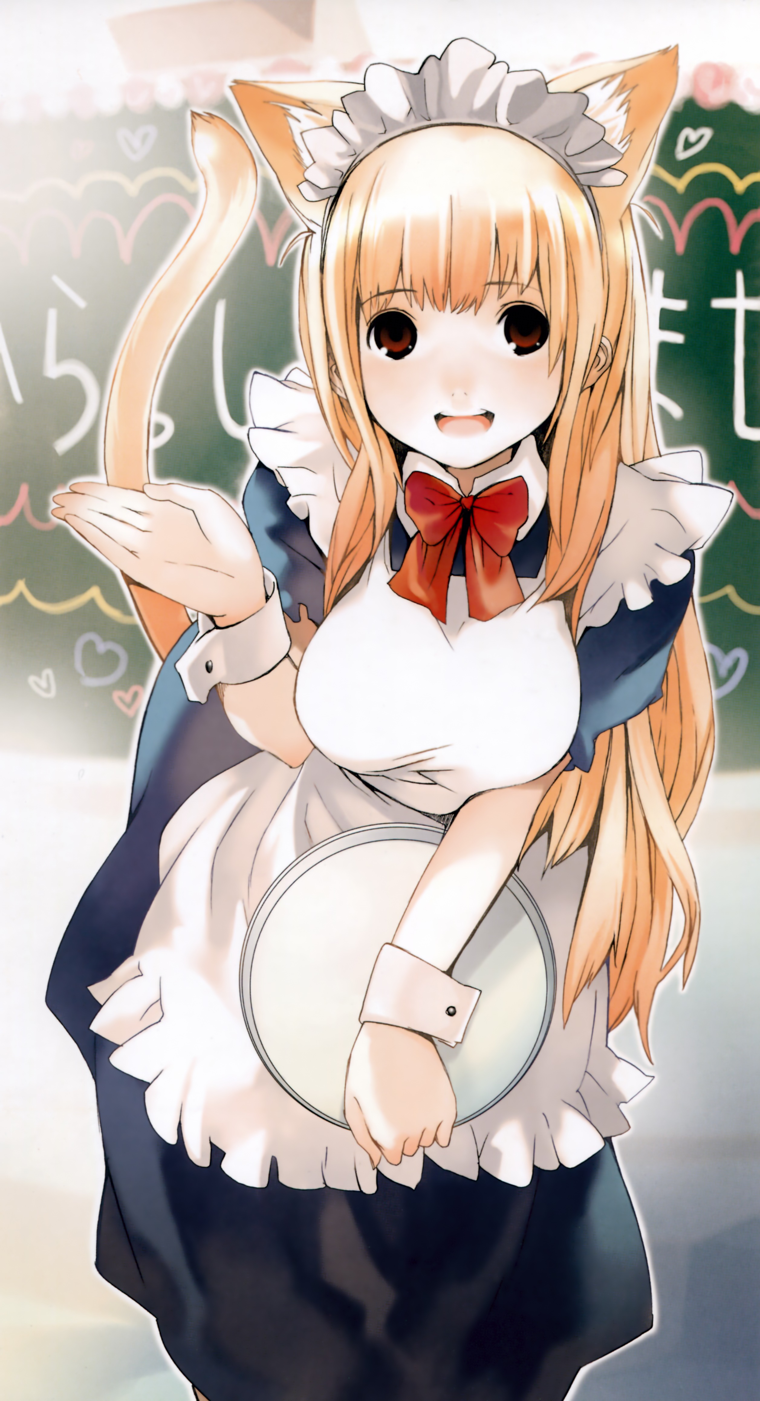 houden eizou, eris (asobi ni iku yo!), asobi ni iku yo!, absurdres, highres, 1girl, alternate costume, animal ears, blonde hair, cat ears, cat girl, cat tail, enmaided, female focus, long hair, maid, red eyes, smile, solo, tail