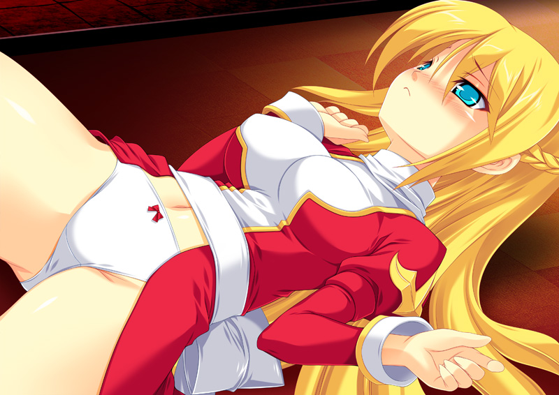 kinoshita ichi, high priest (ragnarok online), ragnarok online, blonde hair, blue eyes, blush, long hair, lying, panties, solo, underwear, white panties