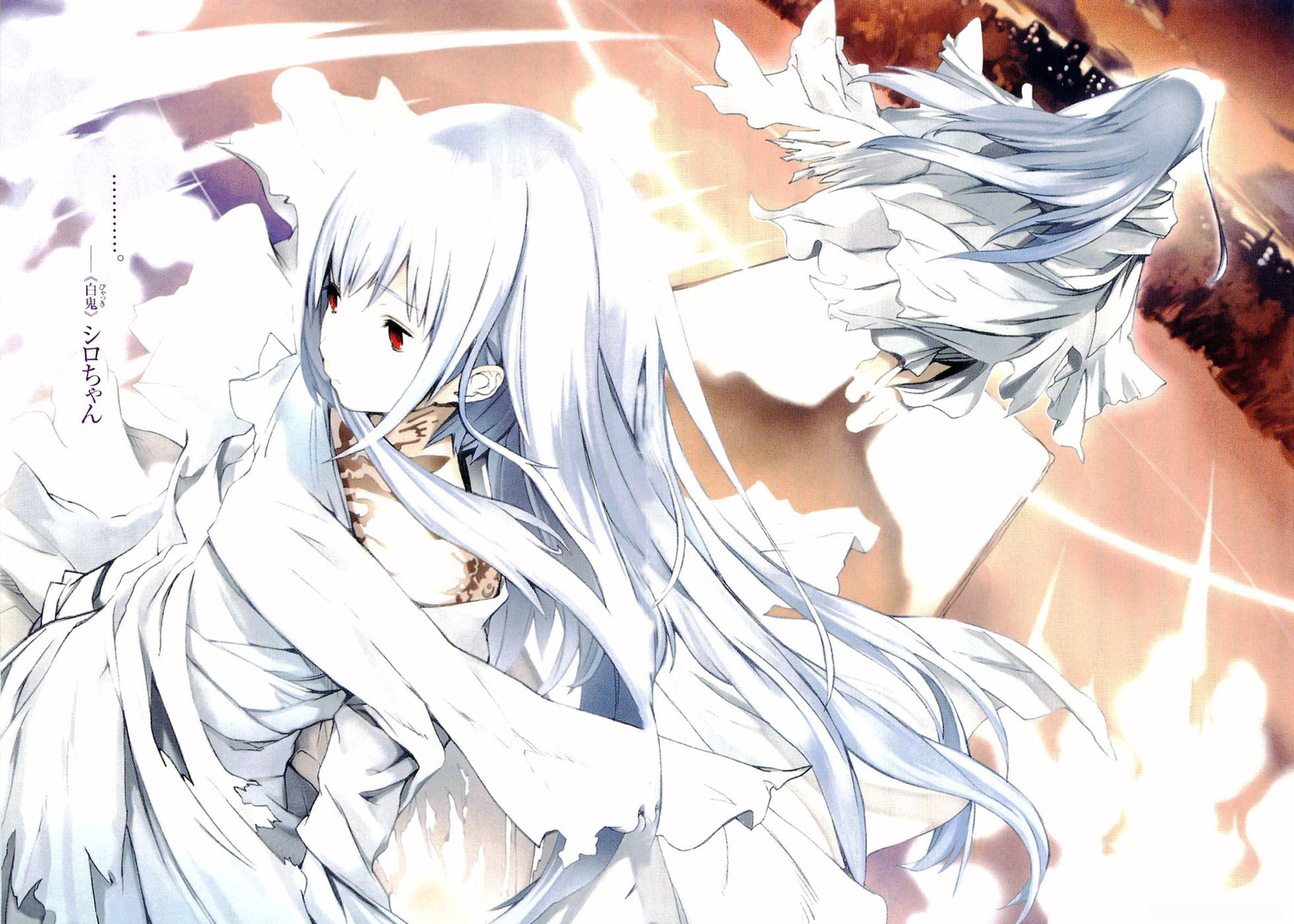 houden eizou, byakki, wagaya no oinari-sama, highres, 00s, long hair, red eyes, solo, white hair