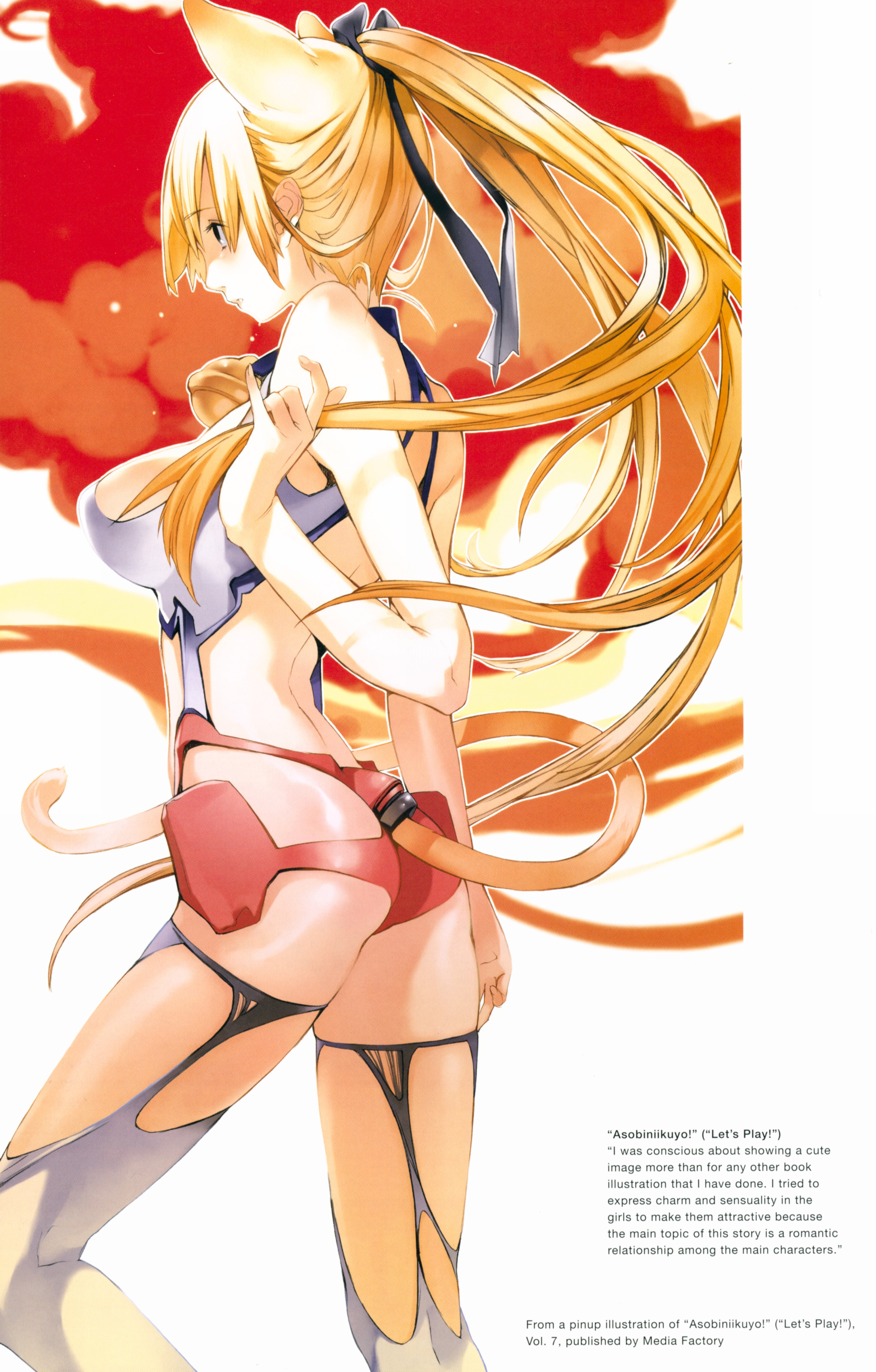 houden eizou, eris (asobi ni iku yo!), asobi ni iku yo!, absurdres, highres, 1girl, animal ears, ass, back, bell, blonde hair, breasts, cat girl, english text, female focus, large breasts, long hair, sideboob, solo, tail, tail hole