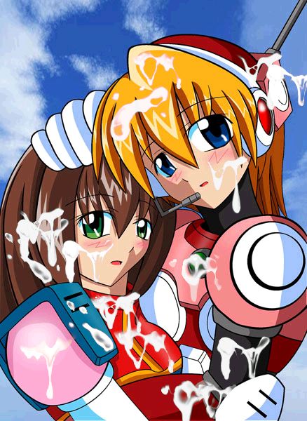 alia (mega man), iris (mega man), capcom, mega man (series), mega man x4, mega man x (series), tagme, cum, cum on body, cum on clothes, cum on hair, facial