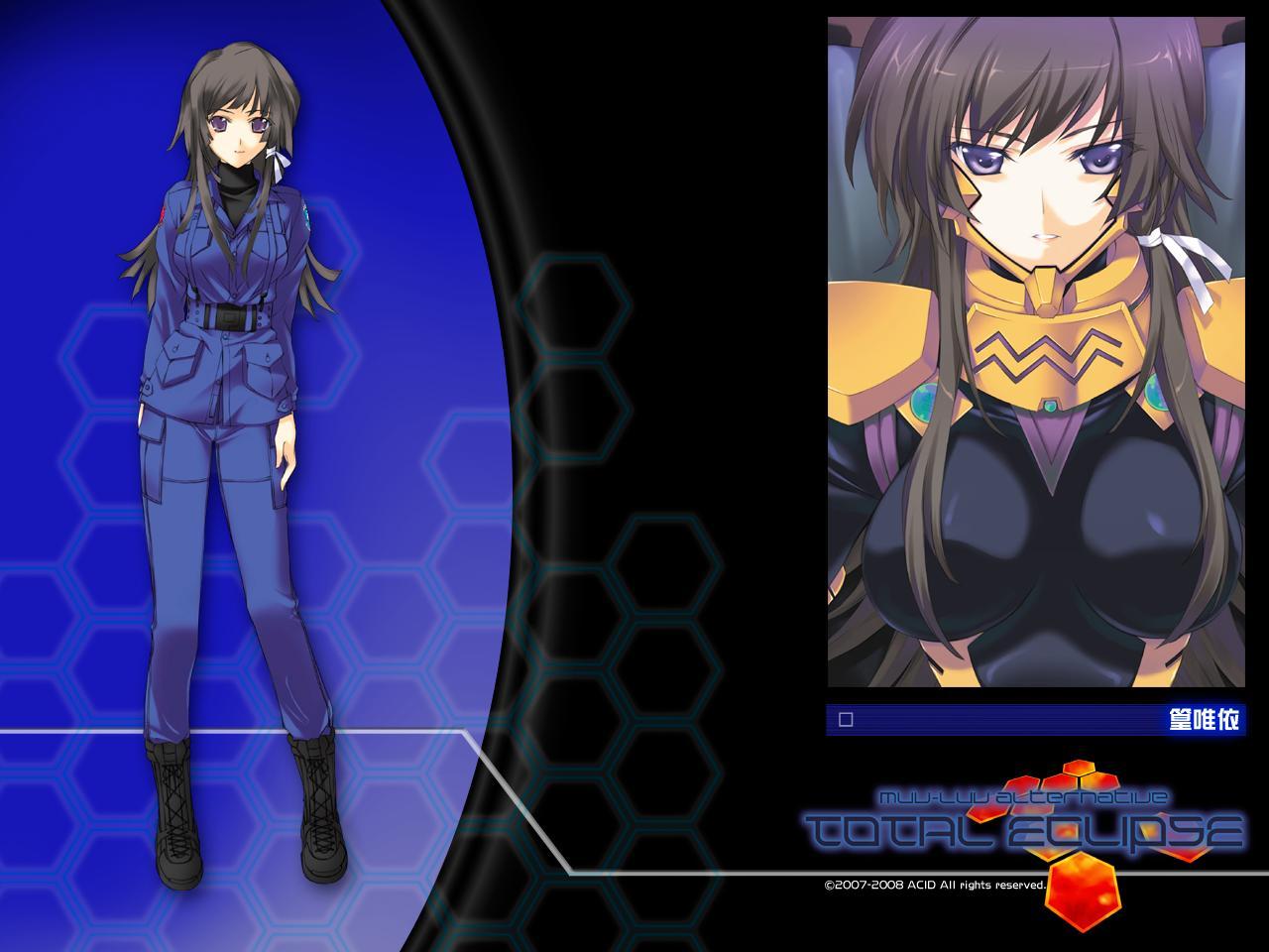 takamura yui, muv-luv, muvluv alternative total eclipse, pilot suit, black hair, bodysuit, purple eyes, ribbon
