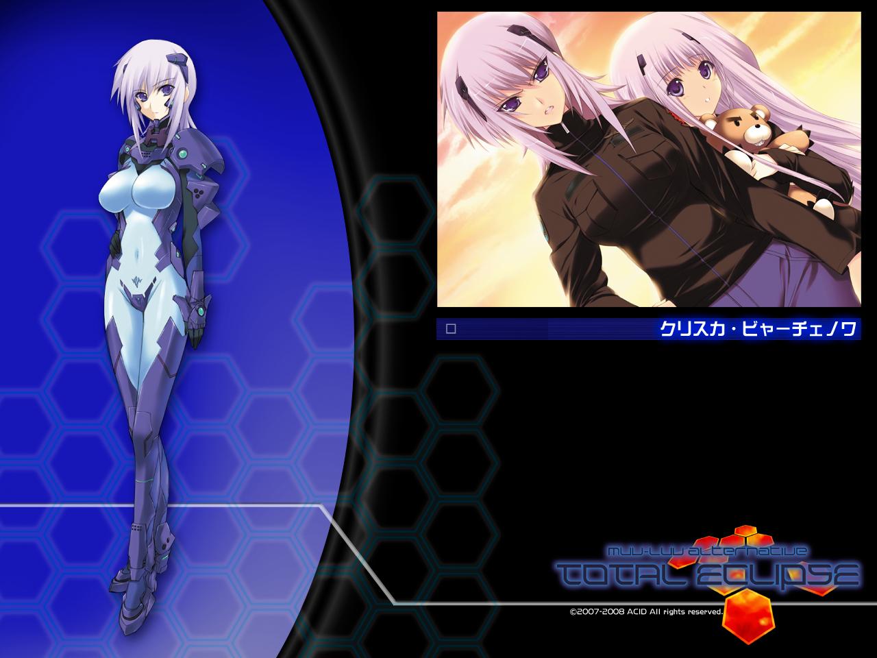 cryska barchenowa, muv-luv, muvluv alternative total eclipse, pilot suit, tagme, blue eyes, bodysuit, purple hair