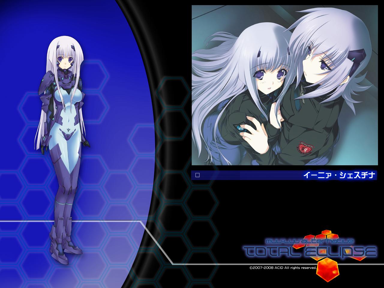 inia sestina, muv-luv, muvluv alternative total eclipse, pilot suit, tagme, blue eyes, bodysuit, purple hair