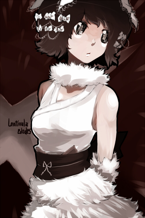 oso (toolate), lentinula edodes, oso-teki kinoko gijinka zukan, 1girl, brown hair, female focus, mushroom, personification, shiitake, solo