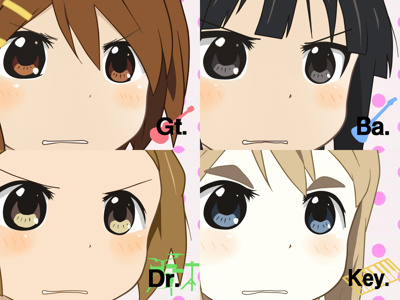 tayu, tayu (hama), akiyama mio, hirasawa yui, kotobuki tsumugi, tainaka ritsu, k-on!, bad id, bad pixiv id, 4girls, blunt bangs, gununu (meme), hime cut, meme, multiple girls, parody