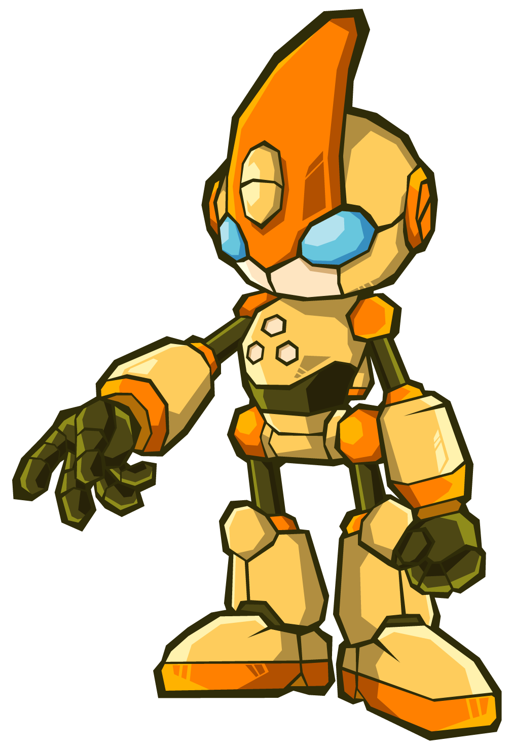emerl, emerl (sonic), sonic (series), sonic battle, highres, official art, android, blue eyes, doll joints, full body, humanoid robot, joints, no humans, non-humanoid robot, outstretched arm, outstretched hand, reaching, robot, solo, transparent background