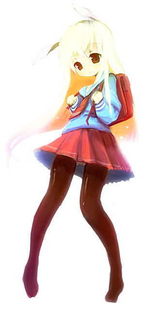 cauliflower (hosiyarou), bad id, bad pixiv id, 1girl, animal ears, backpack, bag, blonde hair, brown eyes, female focus, loli, long hair, panties, panties under pantyhose, pantyhose, pantyshot, randoseru, school uniform, skirt, solo, underwear, white panties